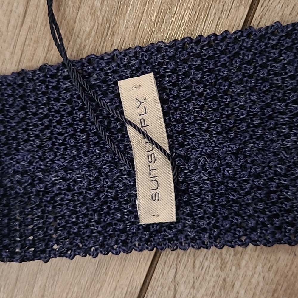 SUITSUPPLY Italy Navy Dots Pattern Knit Silk Linen Blend Mens Trunk Tie NEW - Picture 4 of 7